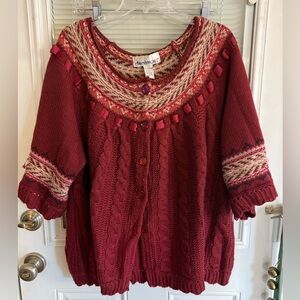 Denim 24/7 Sweater Poncho vintage wide sleeve button front knit & ribbon detail